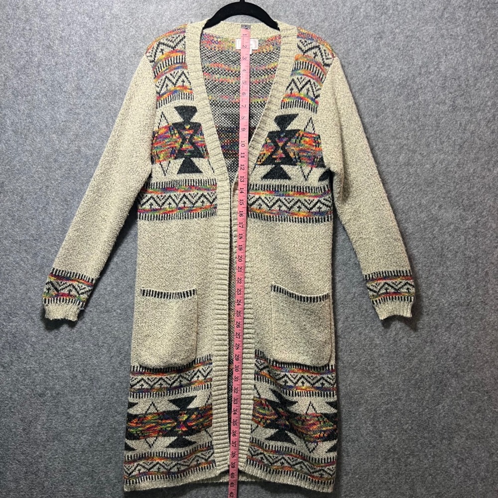 Kamana Southwestern Longline Cardigan Sweater Aztec Knit Boho Open‎ Front M - Picture 3 of 8
